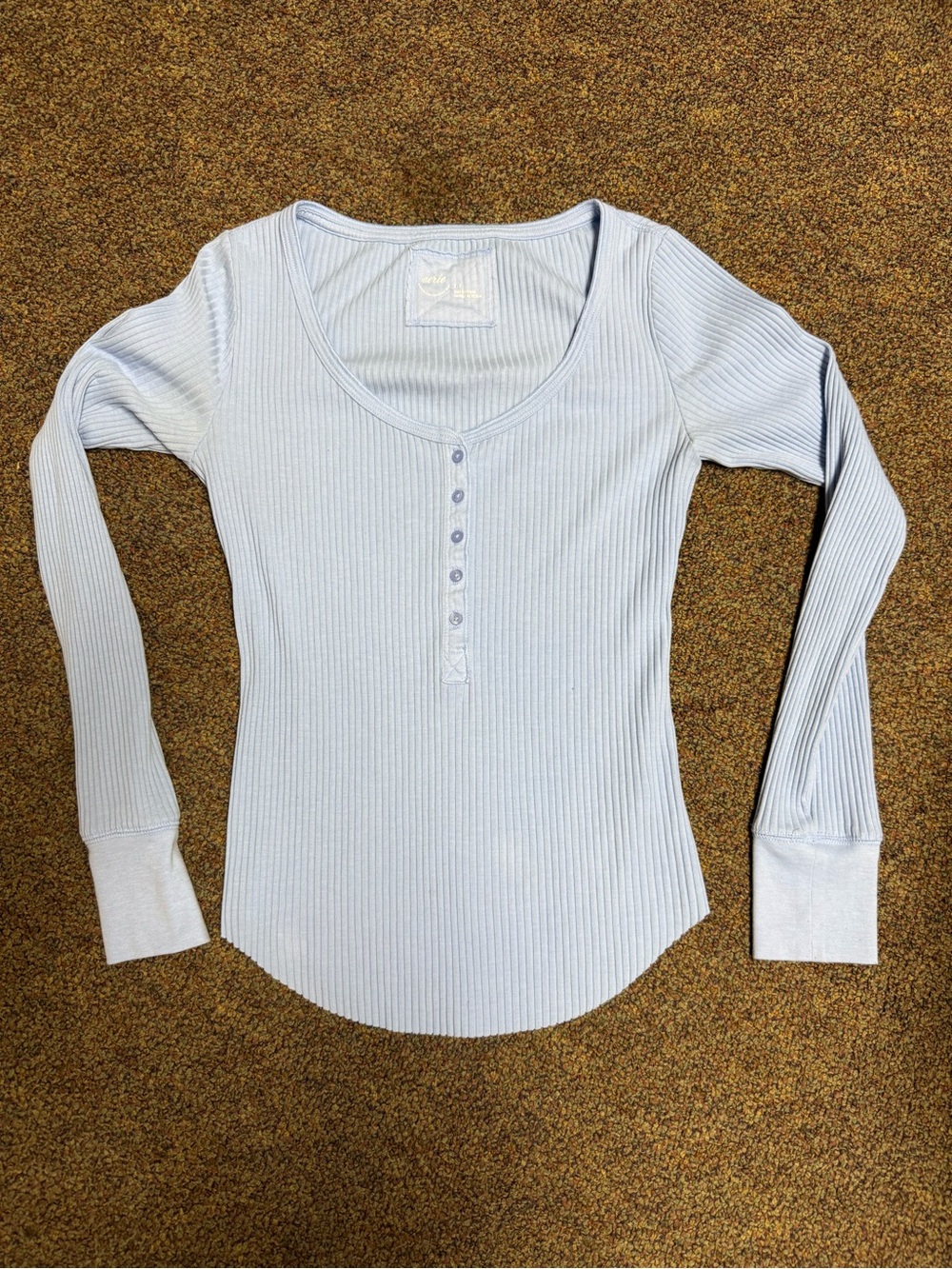 NWOT aerie Soft Sky Ribbed Henley Long Sleeve Top Winter Collection